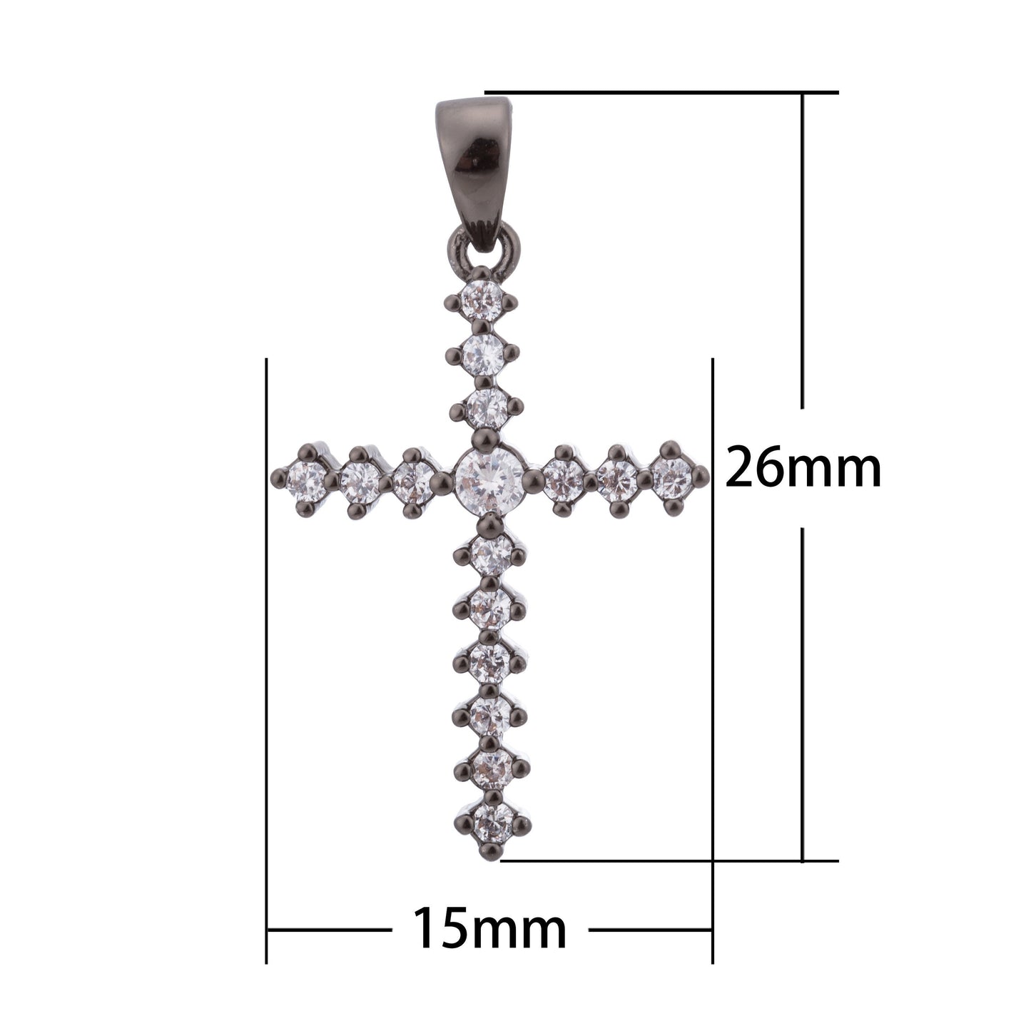 Black Cross, Faith, Believe, Love, Peace, Joy, Jesus, Religious, Cubic Zirconia Necklace Pendant Bails Findings for Jewelry Making H-651