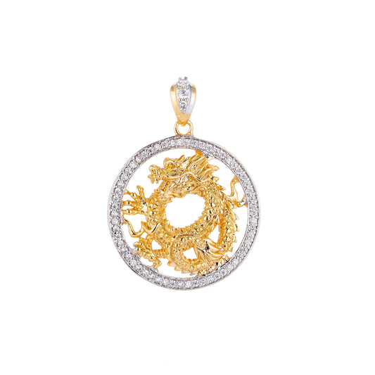 Dainty Gold Filled Dragon Circle Pendants H-638