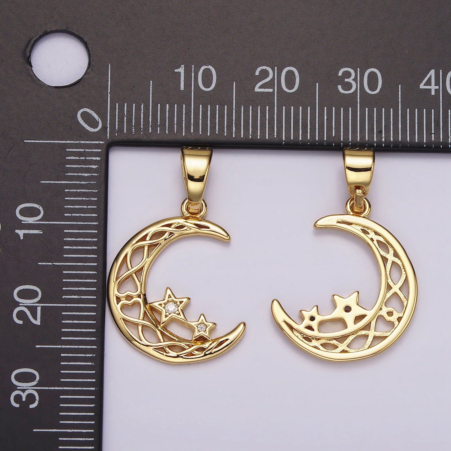 Micro Pave CZ Gold Crescent Moon Charm, Crescent Moon Pendant, Star & Moon for Bracelet Cubic Zirconia Charm Celestial Jewelry AH-092