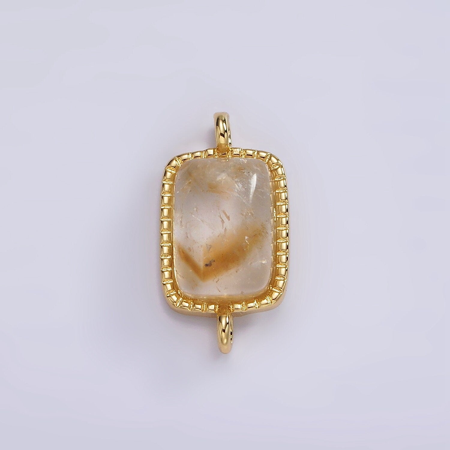 14K Gold Filled Aquamarine, Citrine Rectangular Beaded Bezel Connector | G255
