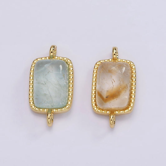 14K Gold Filled Aquamarine, Citrine Rectangular Beaded Bezel Connector | G255