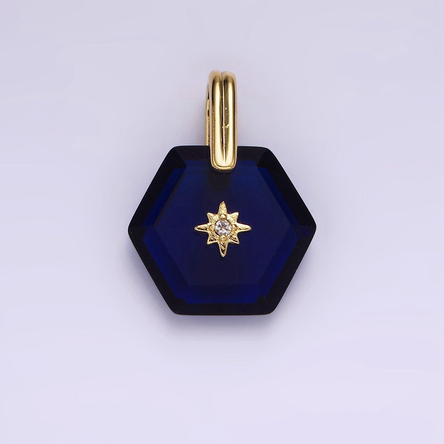14K Gold Filled Celestial Star CZ Birthstone Hexagonal Personalized Pendant | AH113 - AH118
