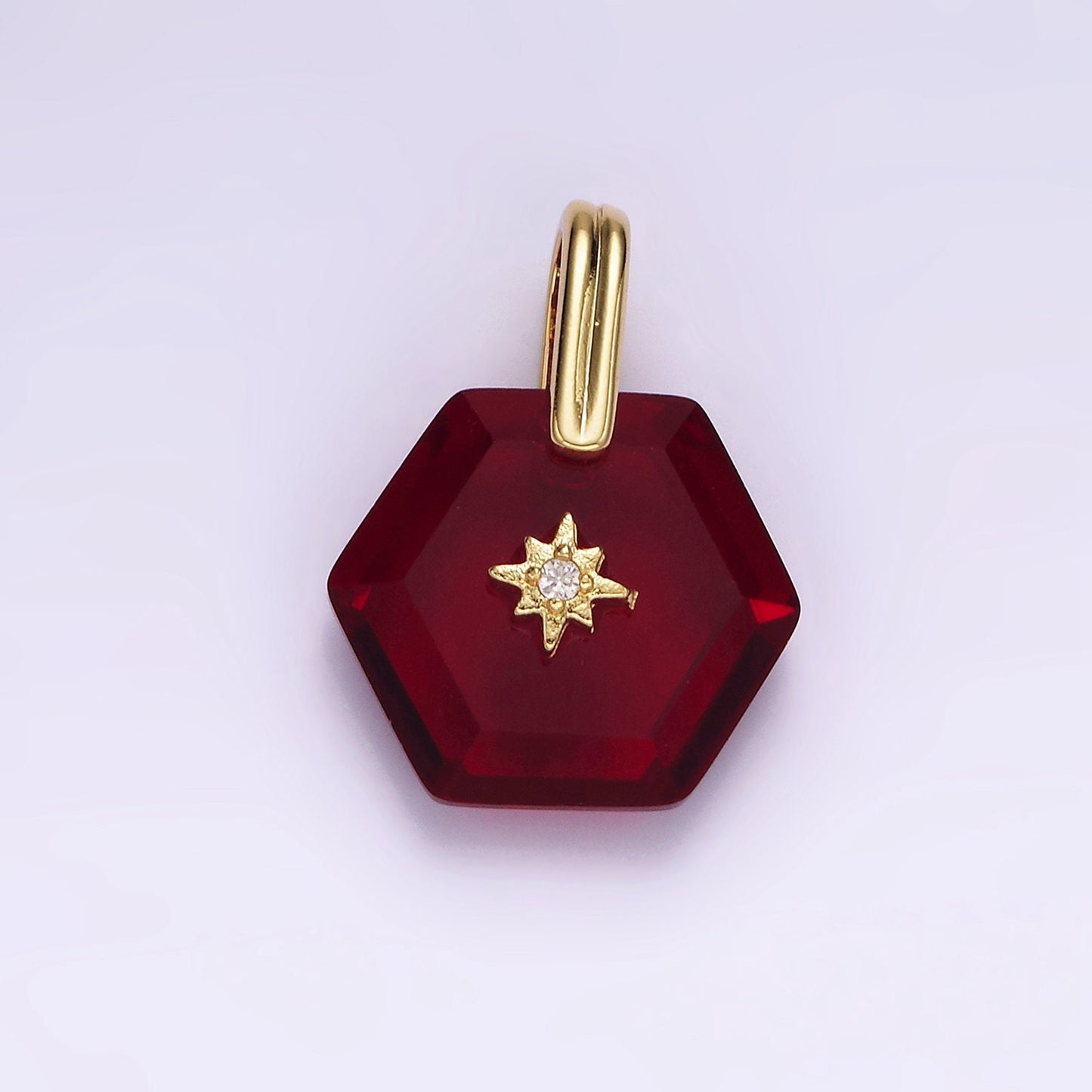 14K Gold Filled Celestial Star CZ Birthstone Hexagonal Personalized Pendant | AH113 - AH118