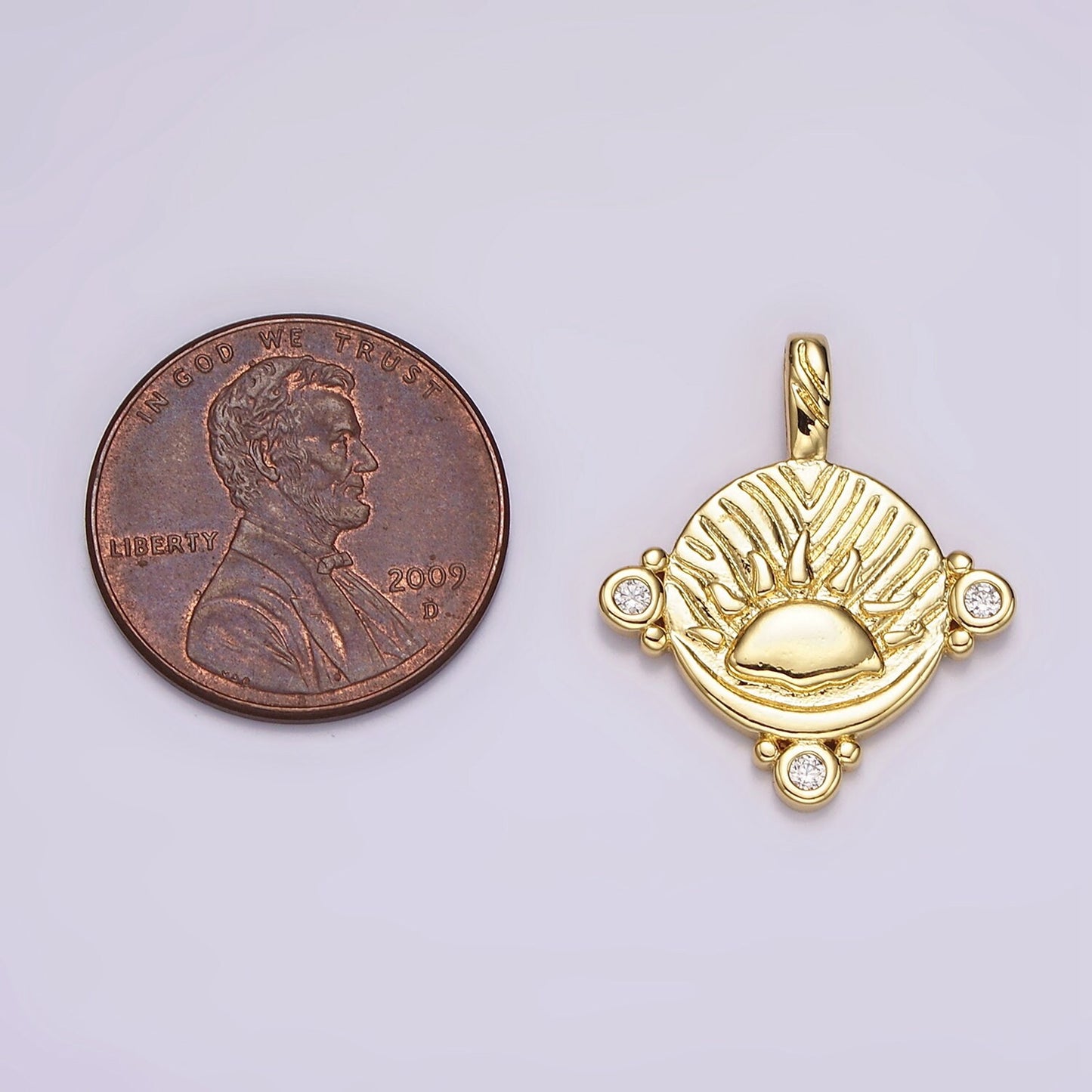 Mini Sun pendant 24K Gold Filled Unique Sunrise pendant, Coin charm, Round pendant Celestial Jewelry making supplies AH-111