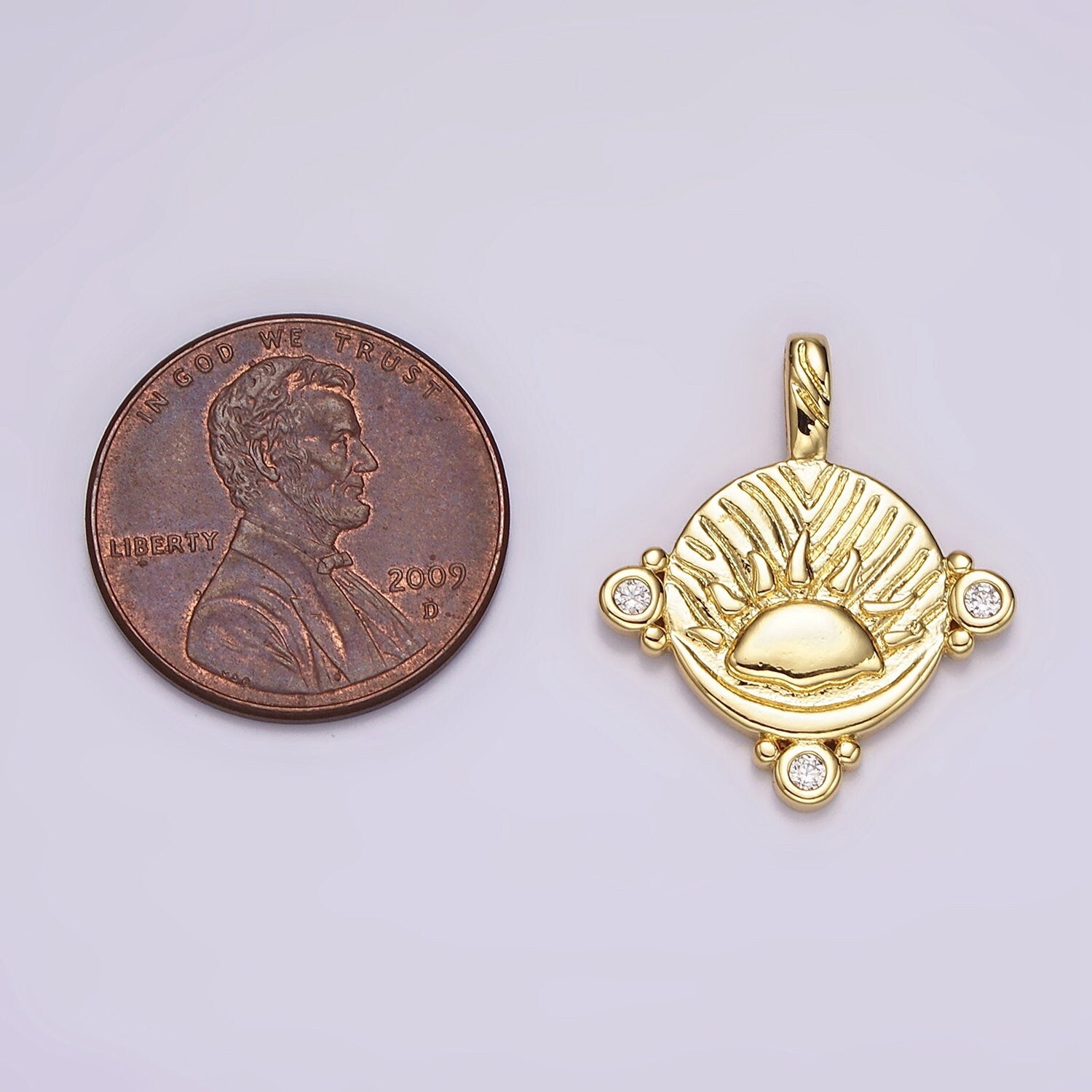 Mini Sun pendant 24K Gold Filled Unique Sunrise pendant, Coin charm, Round pendant Celestial Jewelry making supplies AH-111