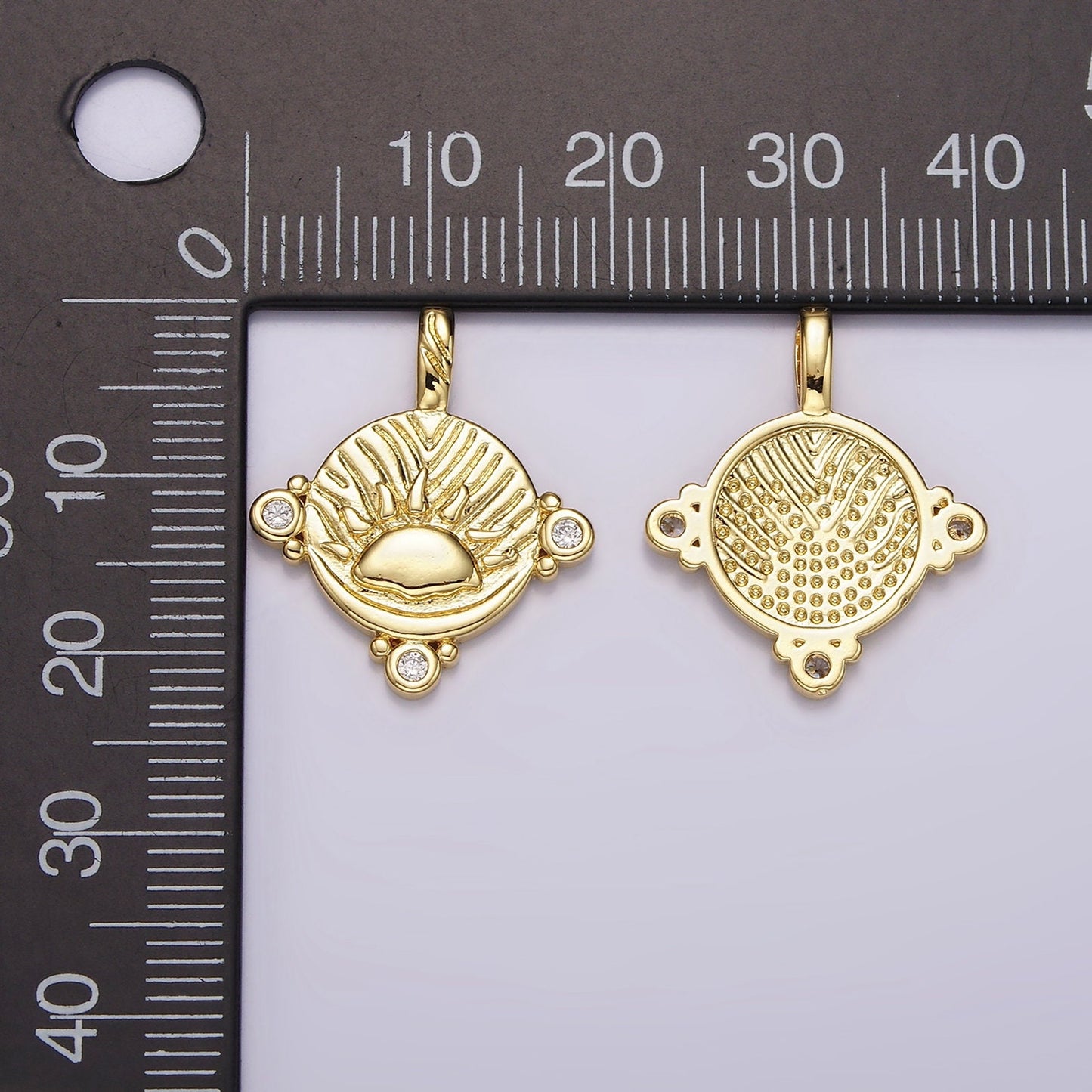 Mini Sun pendant 24K Gold Filled Unique Sunrise pendant, Coin charm, Round pendant Celestial Jewelry making supplies AH-111