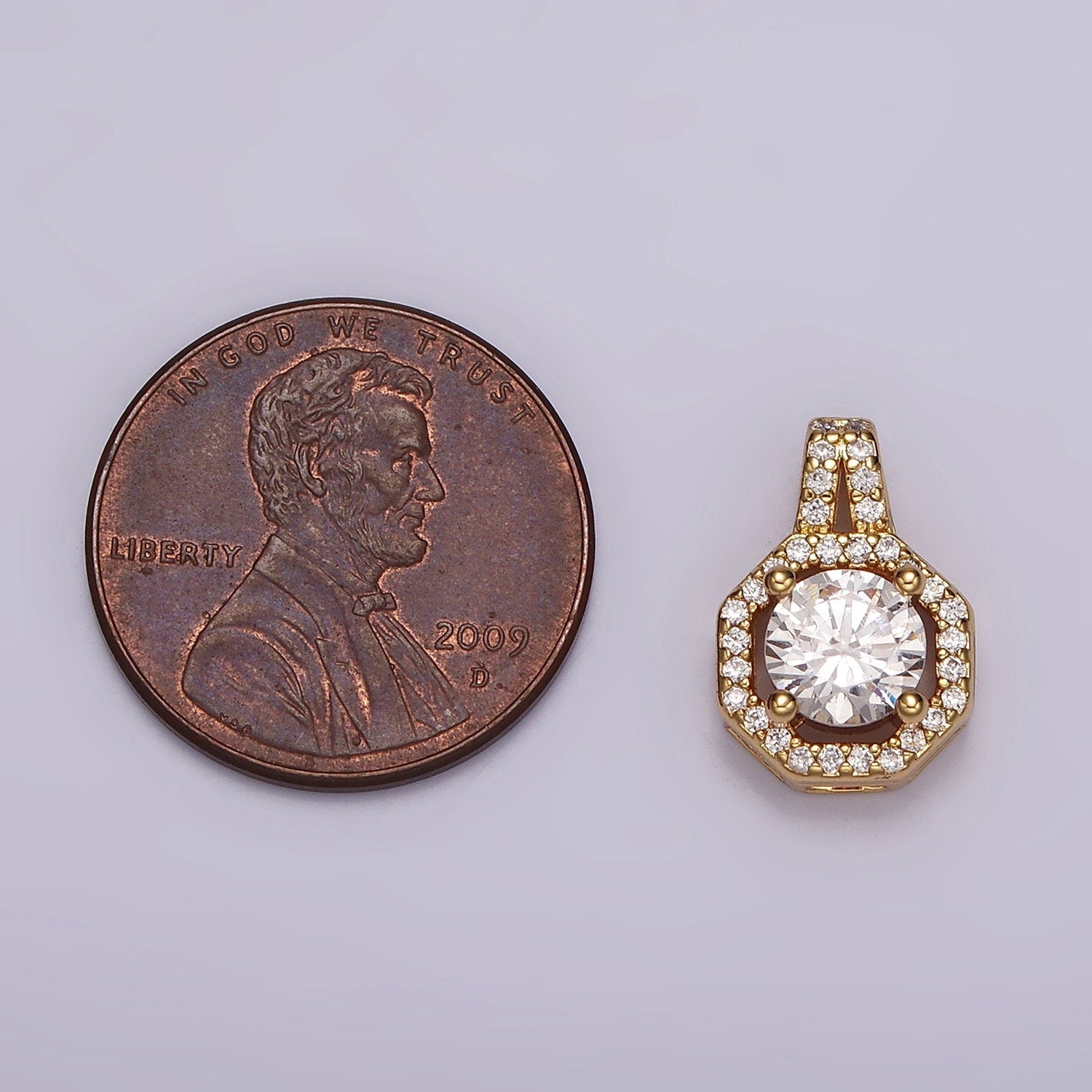 Mini Medallion Charm Octagon Shape Pendant, 14K Gold Filled CZ Cubic Zirconia Clear Solitaire Stone Charm for Necklace Bracelet Supply AH090