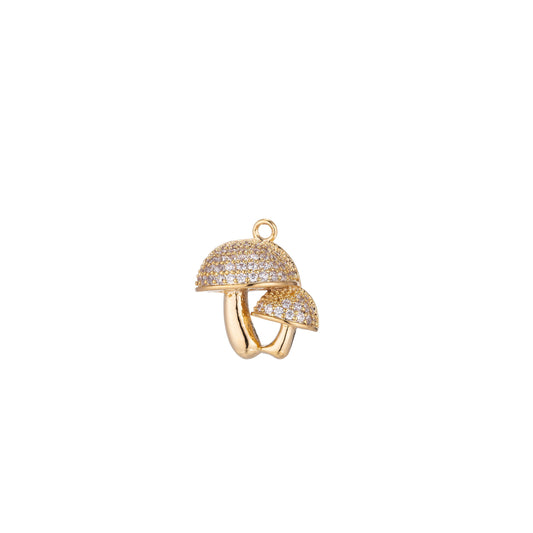 Cute Golden Mushrooms Charm, Micro Pave CZ Charm, Dainty Pendant Gold Shroomie Charm for Jewelry Making E-425
