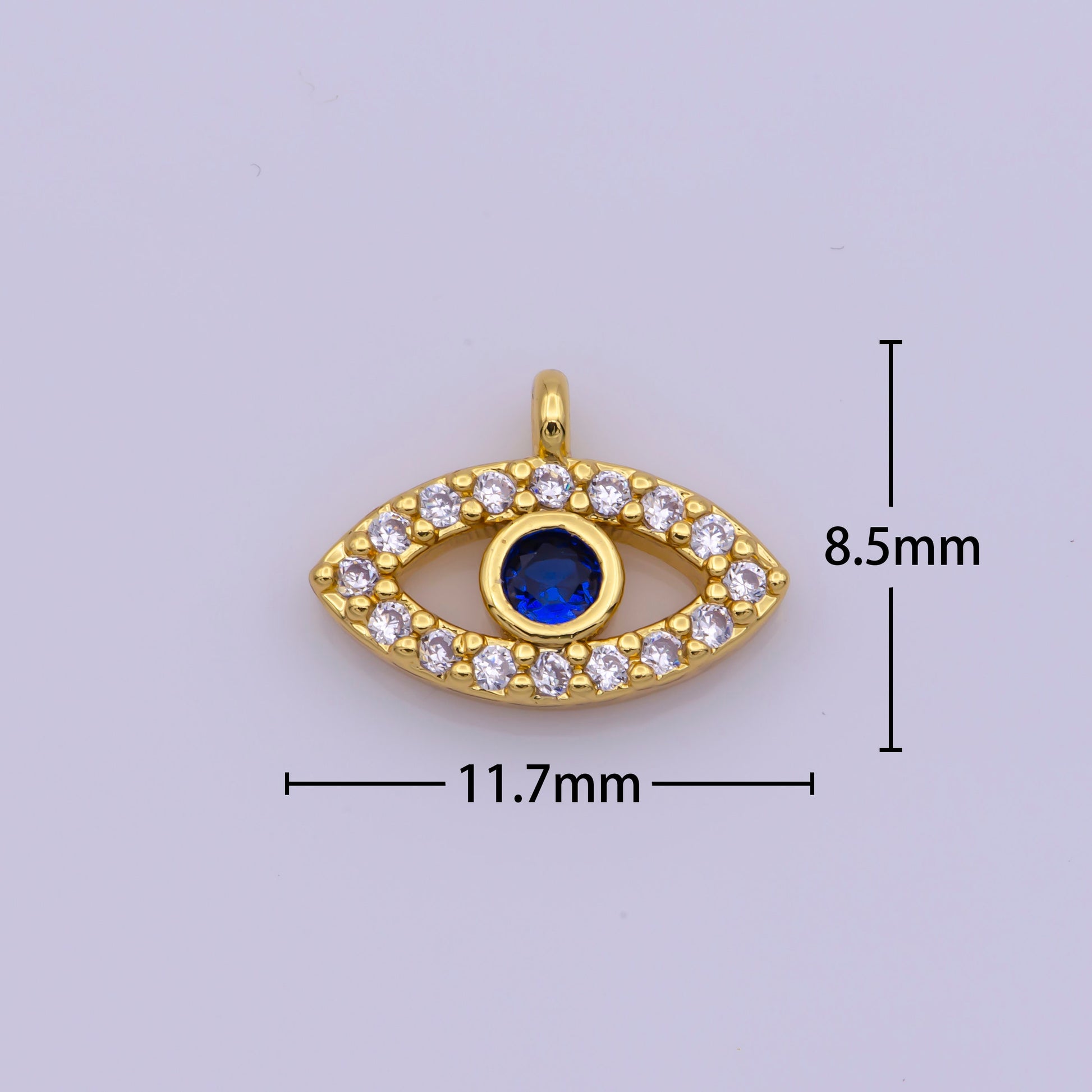 Mini Blue Evil Eye Charm, Gold Plated Eye Charm Eye of Ra Amulet Jewelry Pendants Cubic Zirconia M838