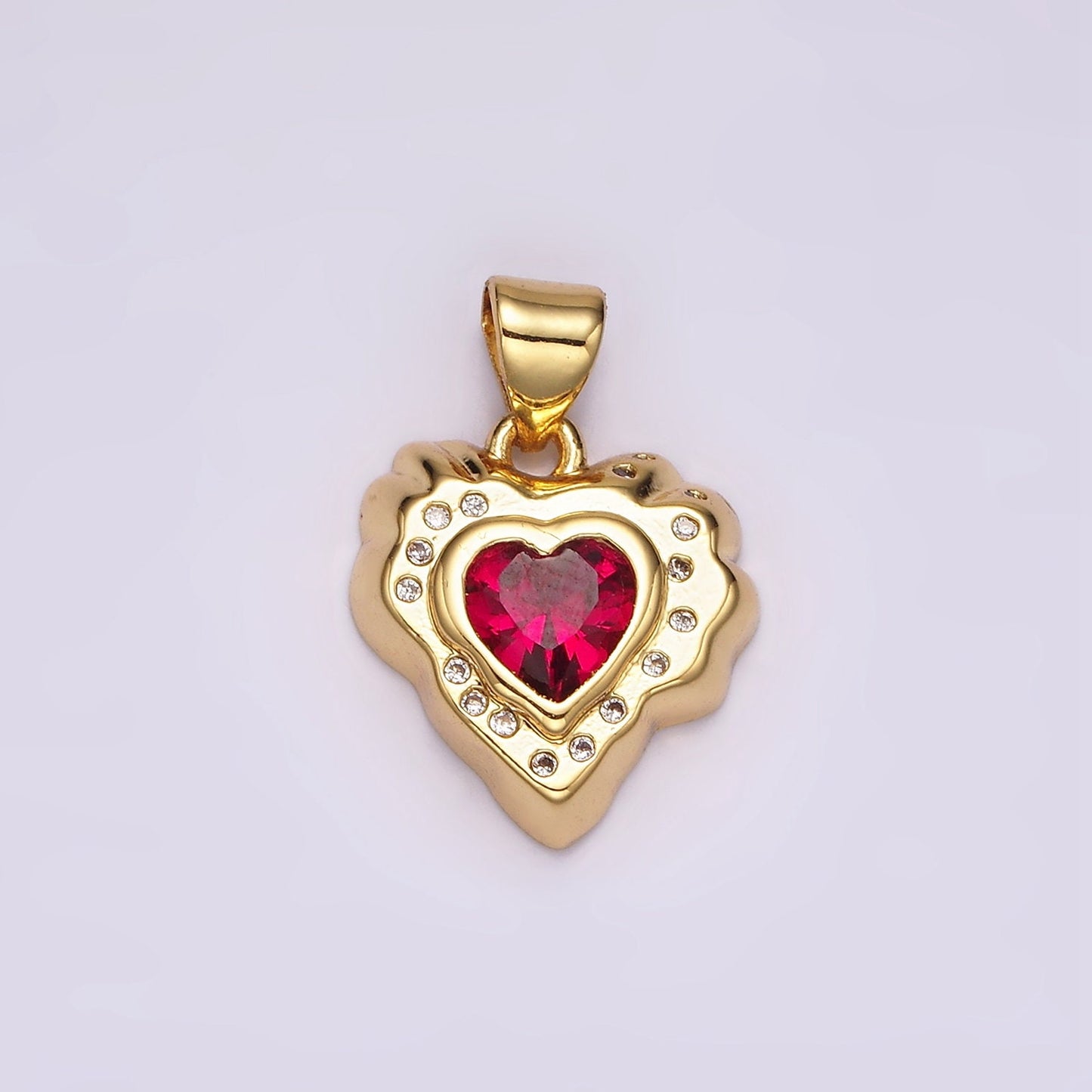 14k Gold Filled Clear, Pink Green CZ Molten Heart Pendant Abstract Heart Charm for Valentine Jewelry Inspired | AH-095