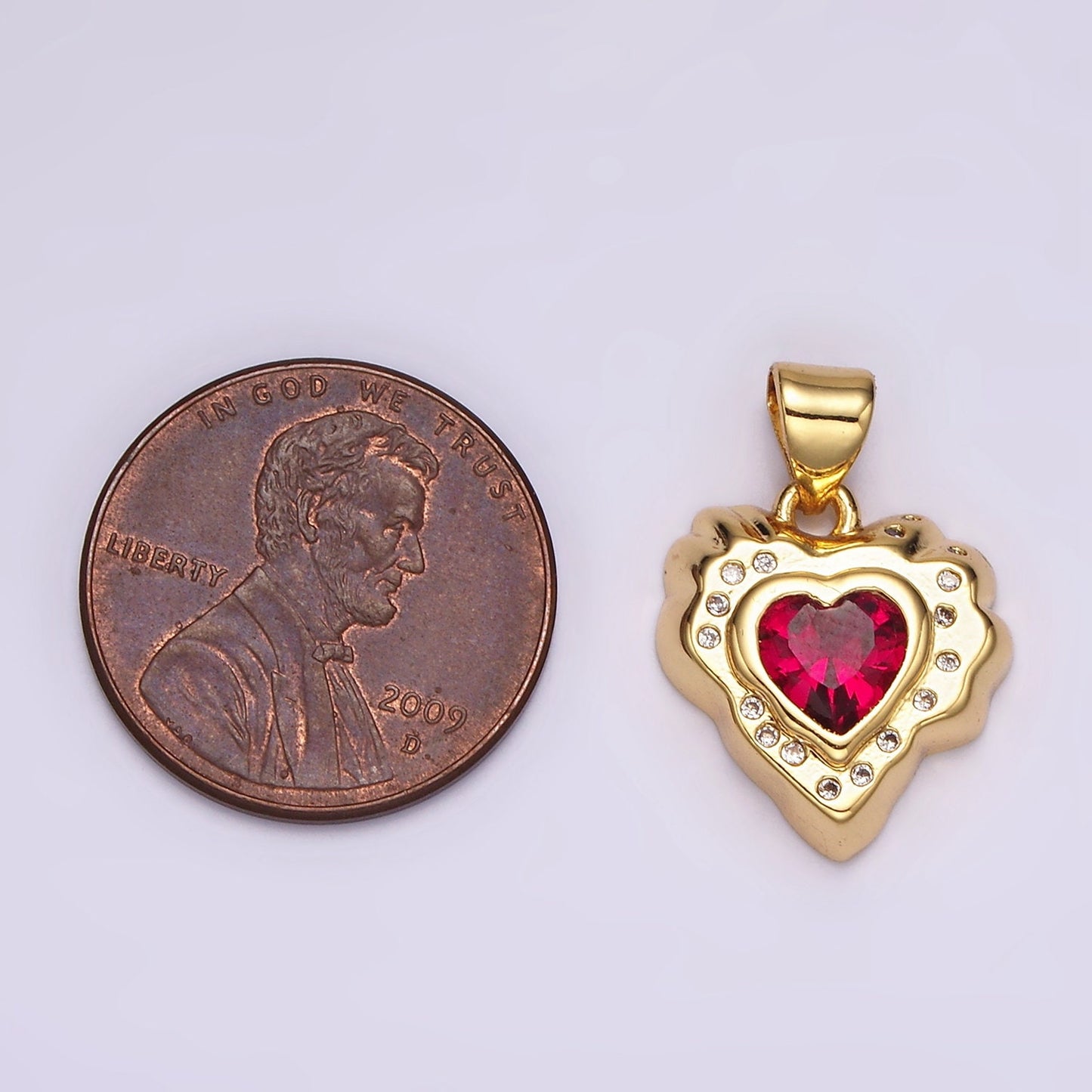 14k Gold Filled Clear, Pink Green CZ Molten Heart Pendant Abstract Heart Charm for Valentine Jewelry Inspired | AH-095