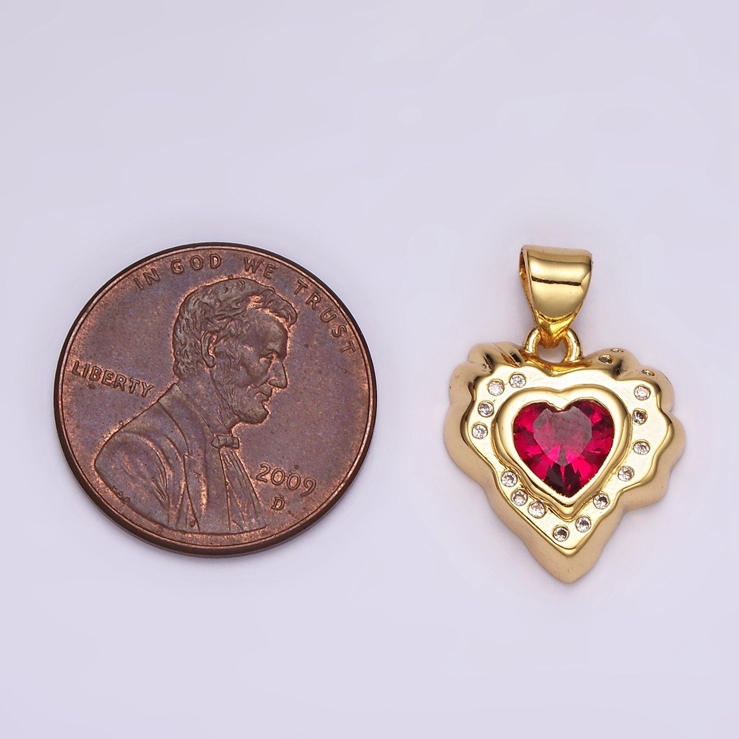 14k Gold Filled Clear, Pink Green CZ Molten Heart Pendant Abstract Heart Charm for Valentine Jewelry Inspired | AH-095
