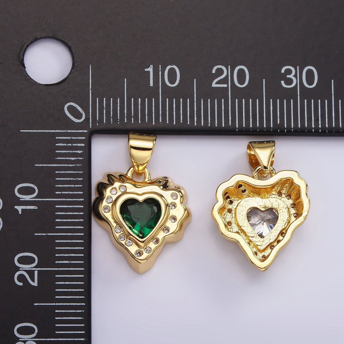 14k Gold Filled Clear, Pink Green CZ Molten Heart Pendant Abstract Heart Charm for Valentine Jewelry Inspired | AH-095