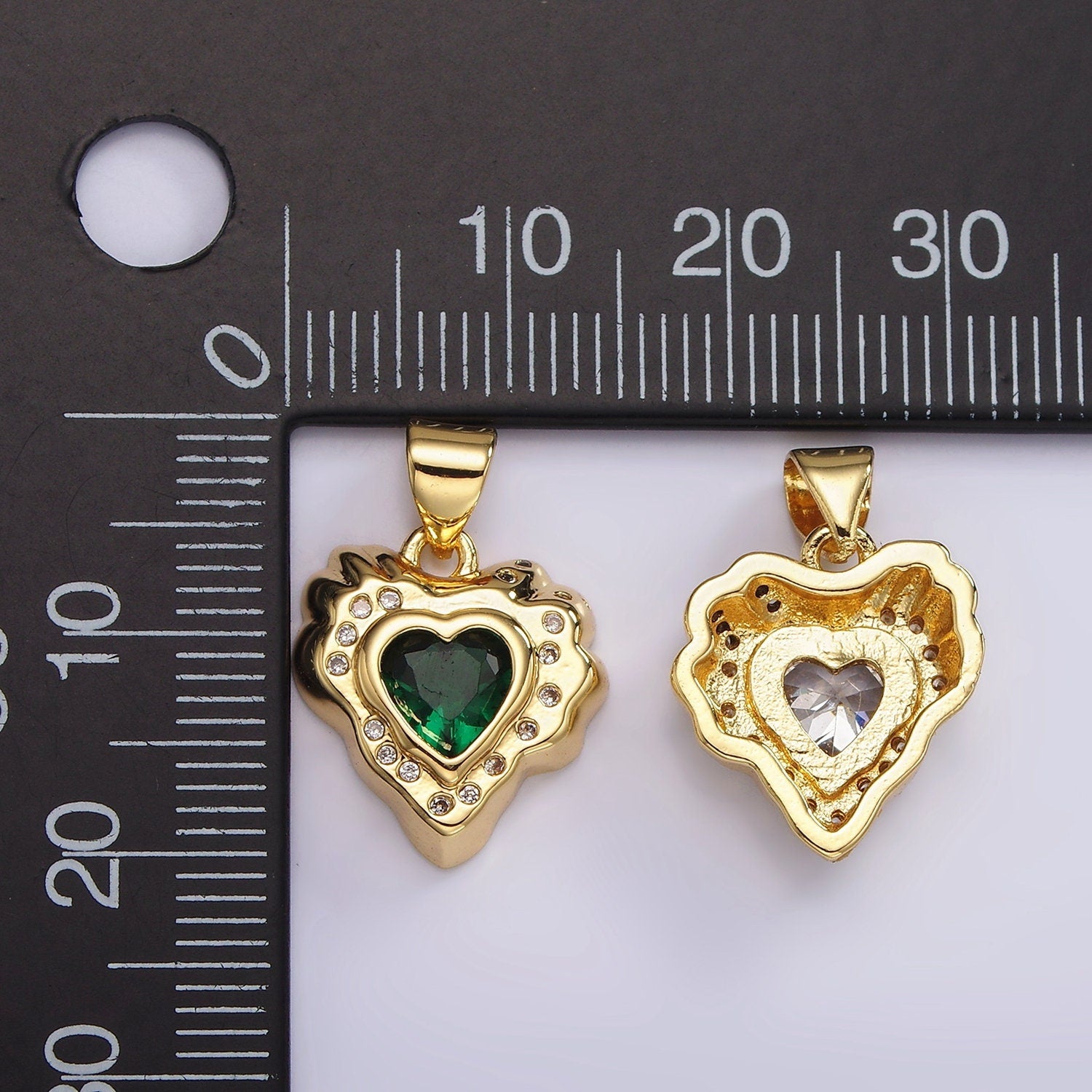 14k Gold Filled Clear, Pink Green CZ Molten Heart Pendant Abstract Heart Charm for Valentine Jewelry Inspired | AH-095