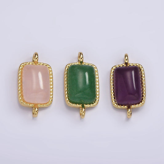 24K Gold Filled Natural Gemstone Rose Quartz, Aventurine, Amethyst Rectangle Charm Connector for Bracelet Component| G-250