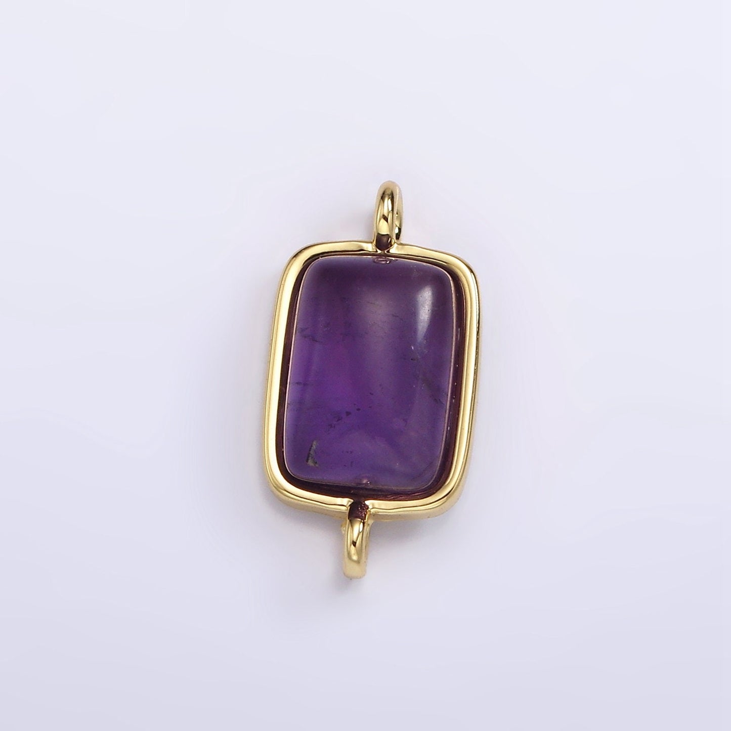24K Gold Filled Natural Gemstone Rose Quartz, Aventurine, Amethyst Bezel cut Rectangle Charm Connector for Bracelet Component| G-246