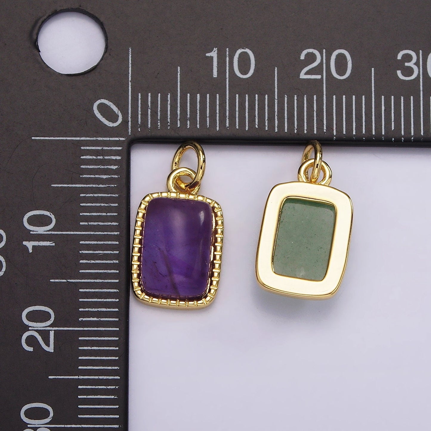 Dainty Natural Green Aventurine Purple Amethyst Pendant W/ Gold Filled Metal Tag Pendant Semi Precious Gemstone Jewelry Stone Charm AG585