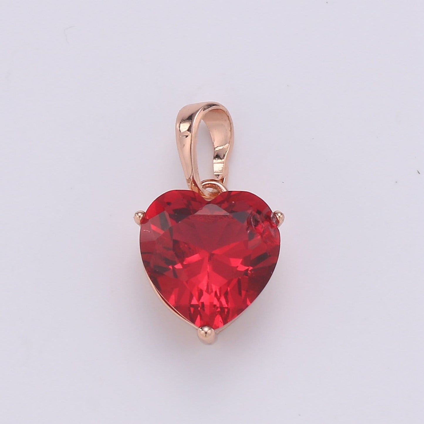 18x10mm Wholesale CZ Heart Gem Pendant w/ Rose Gold Frame, Blue, Green, Red or Pink Pendant for Necklace Bracelet Anklet Making J-163~J-166