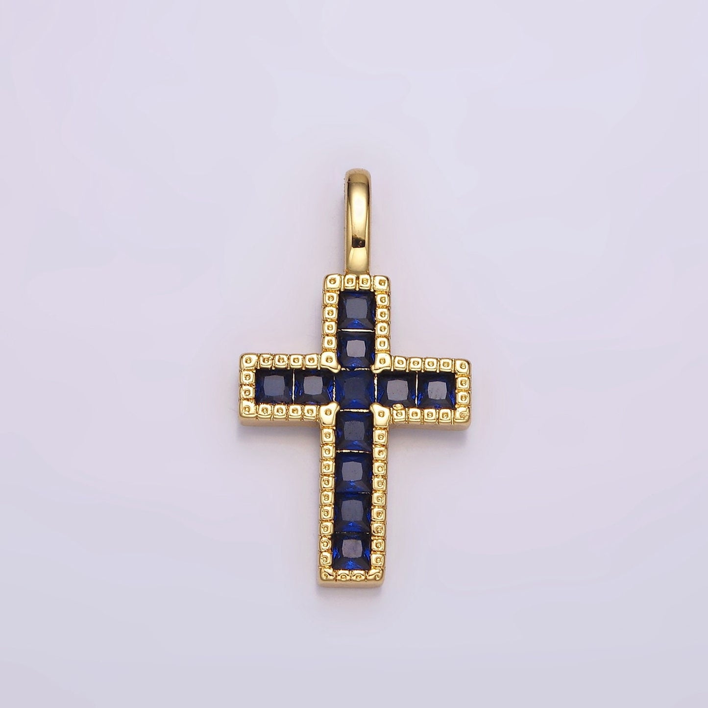 14K Gold Filled Clear, Fuchsia, Green, Blue, Multicolor Square CZ Latin Cross Pendant | AH098 - AH102