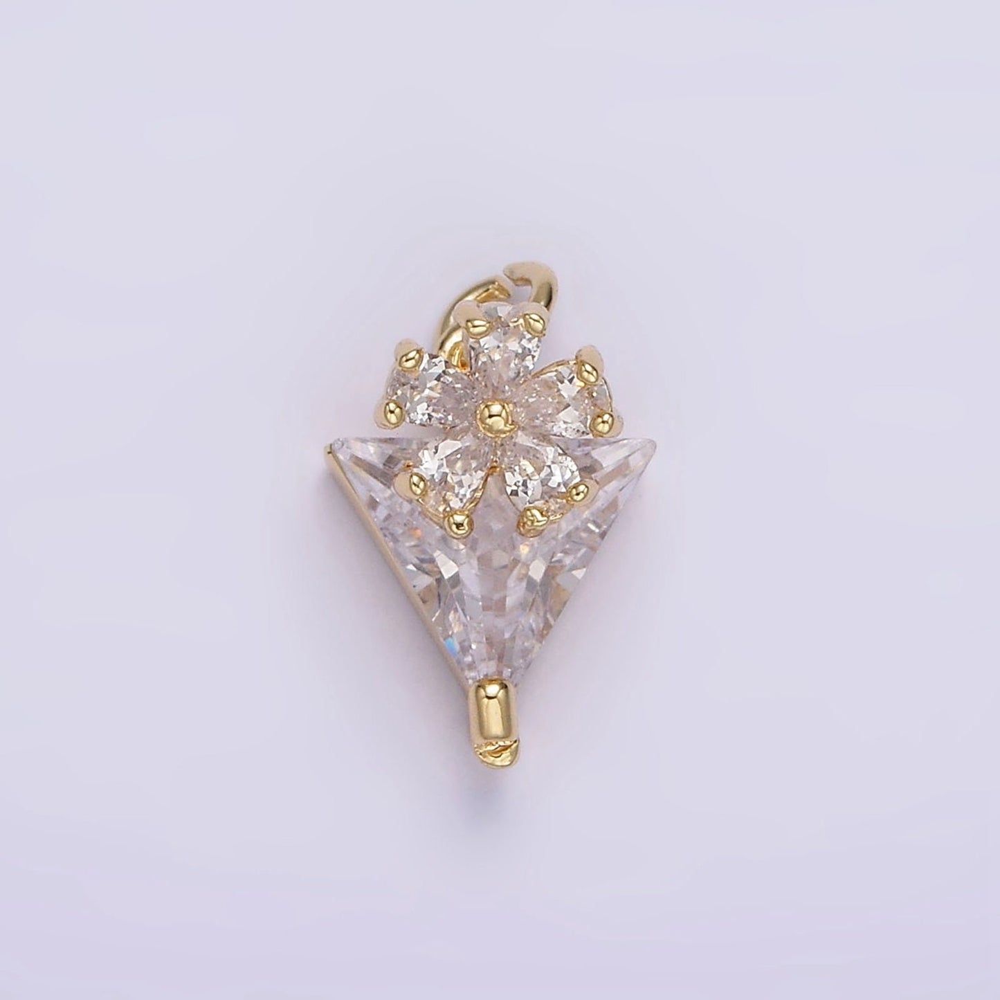 Mini Cubic Zirconia CZ Micro Pave Daisy Flower Shaped Pendant Charm Triangle Floral Pendant Charm AG417