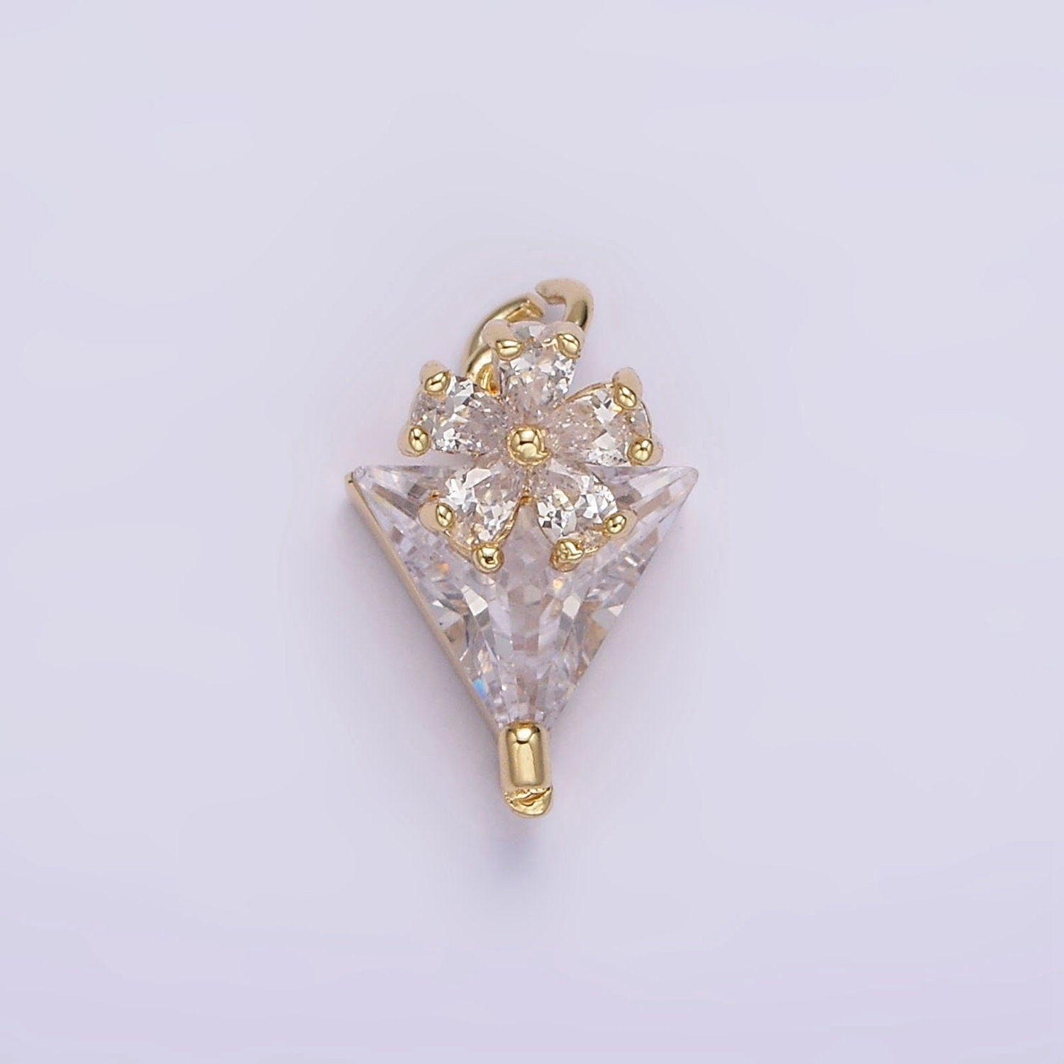 Mini Cubic Zirconia CZ Micro Pave Daisy Flower Shaped Pendant Charm Triangle Floral Pendant Charm AG417