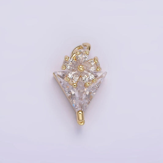 Mini Cubic Zirconia CZ Micro Pave Daisy Flower Shaped Pendant Charm Triangle Floral Pendant Charm AG417