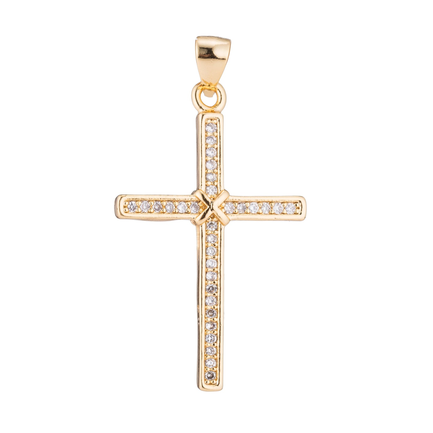 Gold Cross, Jesus Faith Love Believe Church Family Love Joy CZ Necklace Pendant Charm Bead Bails Findings for Jewelry Making H-201