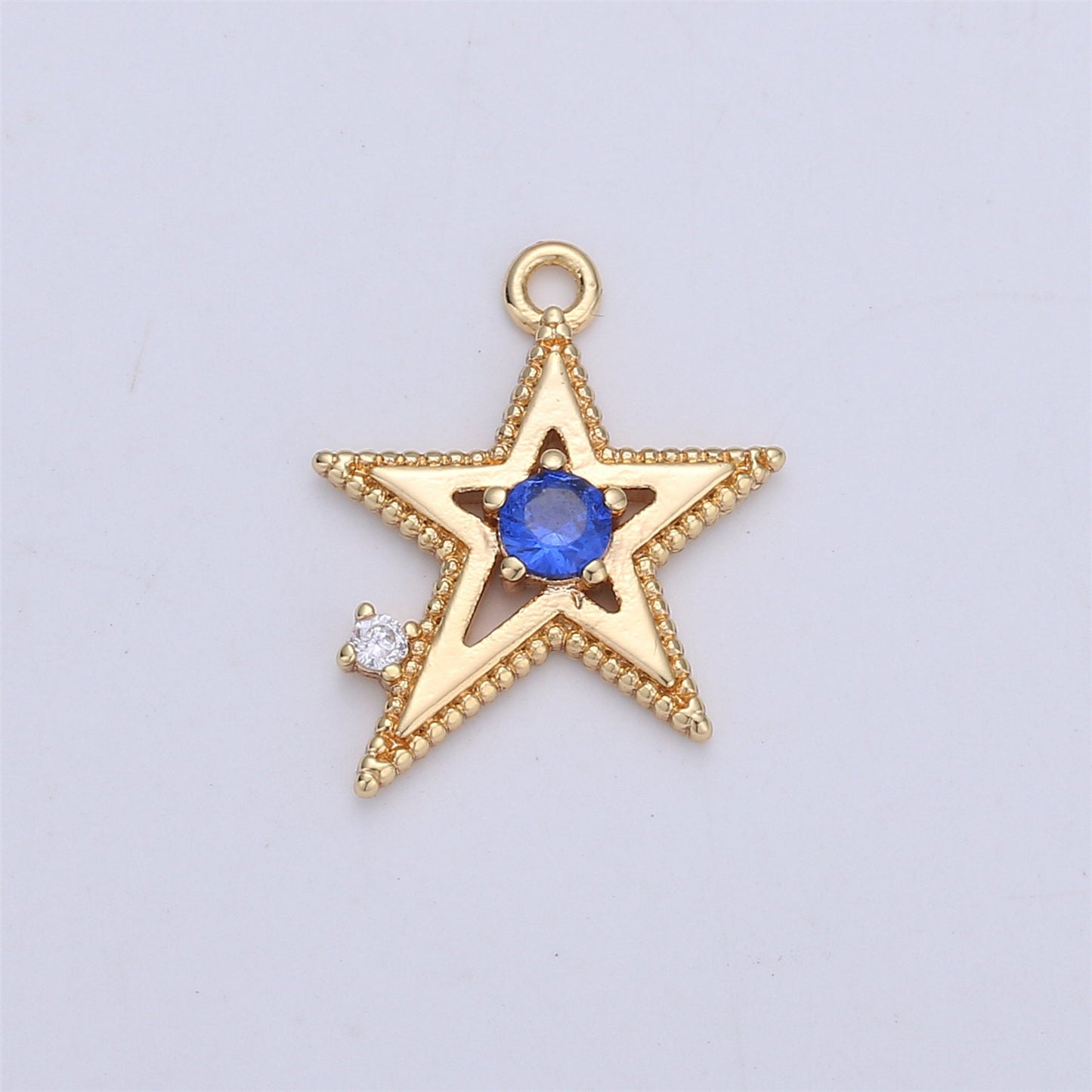 Pink Blue Clear Cubic star charm, 1 piece, 13x16mm 16K gold plated brass, CZ, Nickel free, Rock Star charm for Necklace Earring I-331
