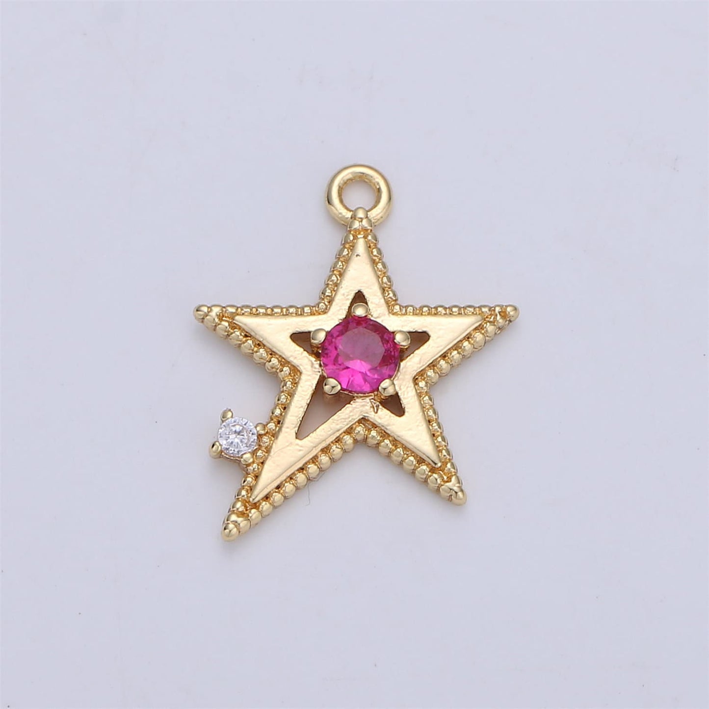 Pink Blue Clear Cubic star charm, 1 piece, 13x16mm 16K gold plated brass, CZ, Nickel free, Rock Star charm for Necklace Earring I-331