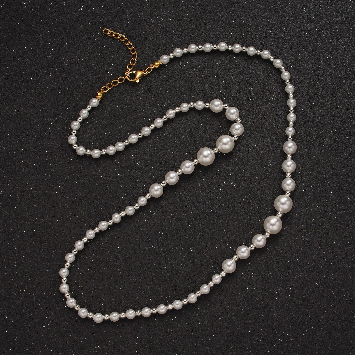 Dainty Graduated Pearl Necklace in Silver Gradient White Pearl Necklace For Minimalist Jewelry Christmas Pearl Party Layer Gift WA-2329