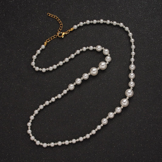 Dainty Graduated Pearl Necklace in Silver Gradient White Pearl Necklace For Minimalist Jewelry Christmas Pearl Party Layer Gift WA-2329