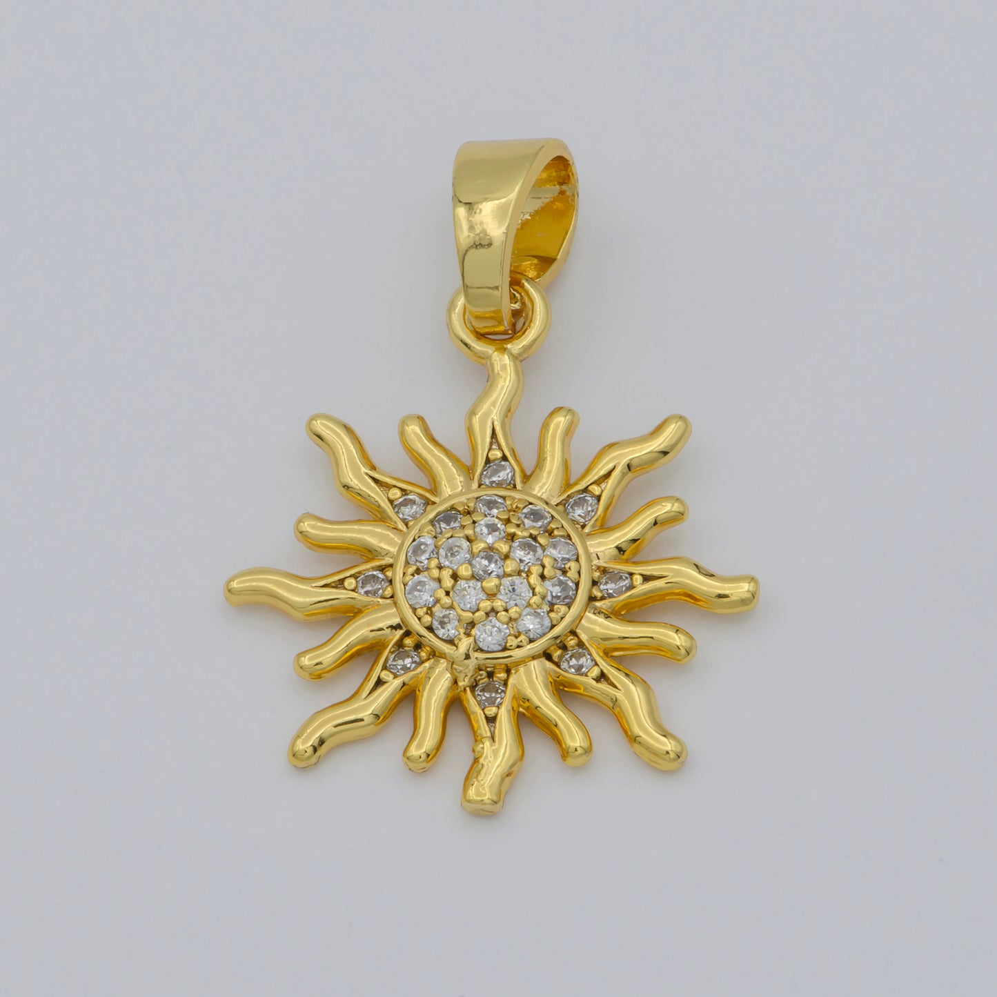 Gold Sunburst Sunshine Pave Cubic Zirconia Gold Filled Pendants for DIY Jewelry Making H-539