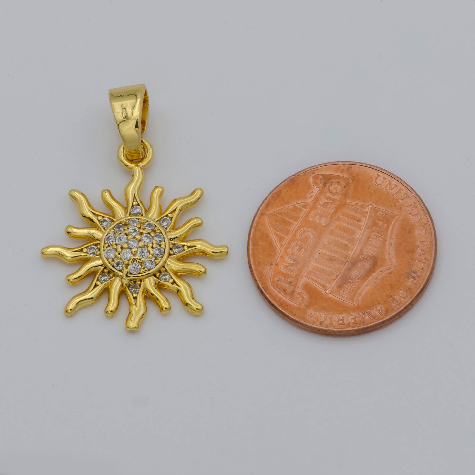 Gold Sunburst Sunshine Pave Cubic Zirconia Gold Filled Pendants for DIY Jewelry Making H-539