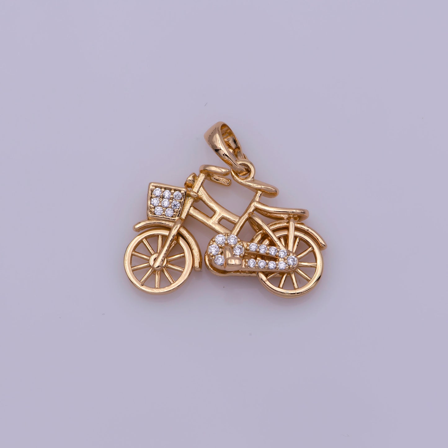 White Gold Filled, 18K Gold Filled Bicycle Necklace PENDANT, Micro Pave CZ Outdoor Sport Charm, Necklace Findings For Jewelry Making I-228