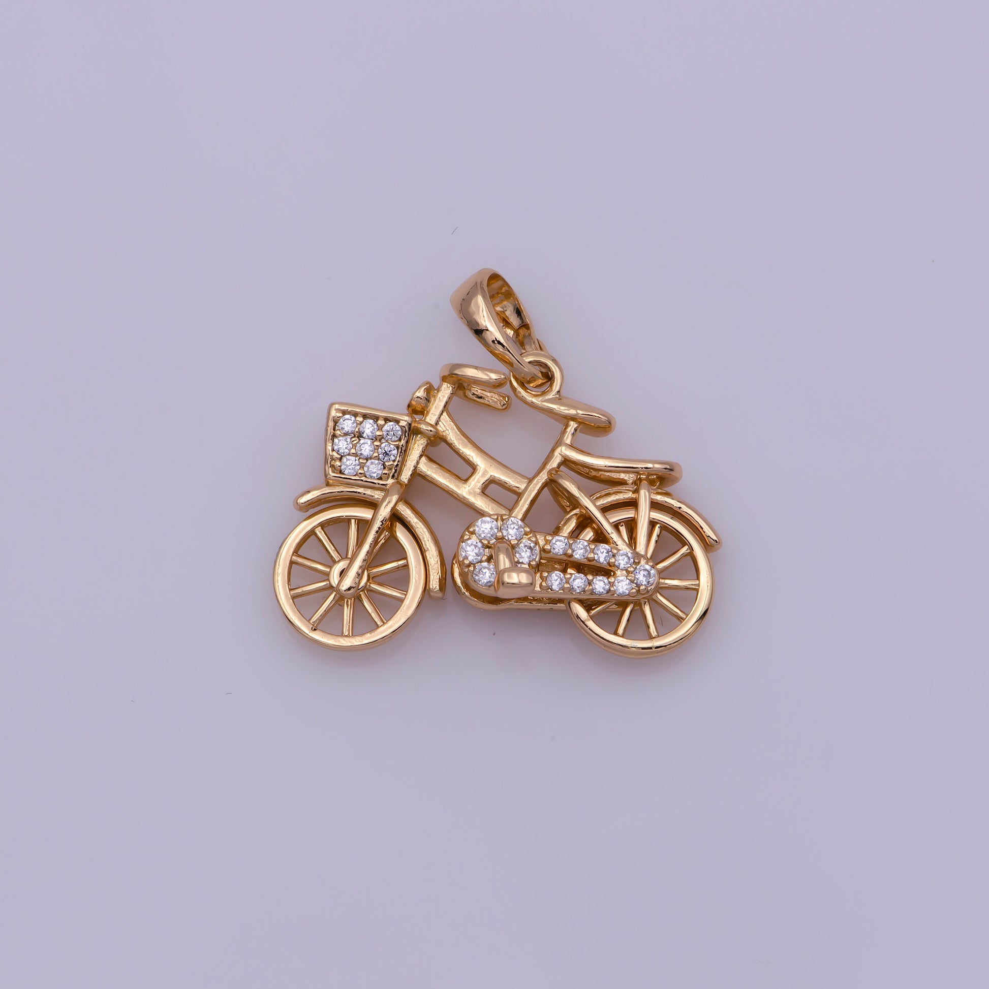 White Gold Filled, 18K Gold Filled Bicycle Necklace PENDANT, Micro Pave CZ Outdoor Sport Charm, Necklace Findings For Jewelry Making I-228