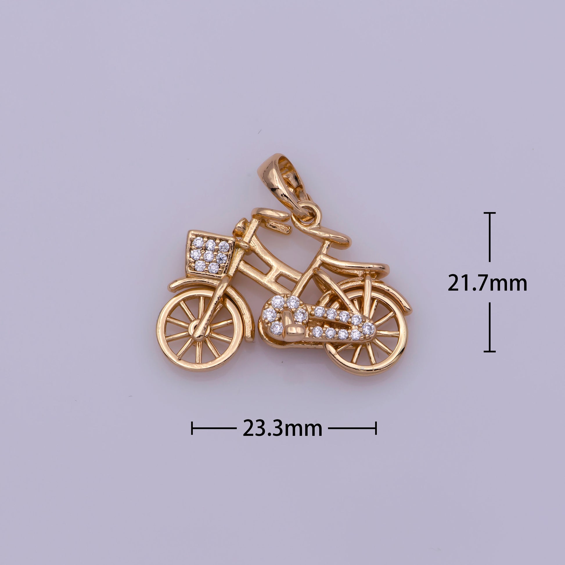 White Gold Filled, 18K Gold Filled Bicycle Necklace PENDANT, Micro Pave CZ Outdoor Sport Charm, Necklace Findings For Jewelry Making I-228