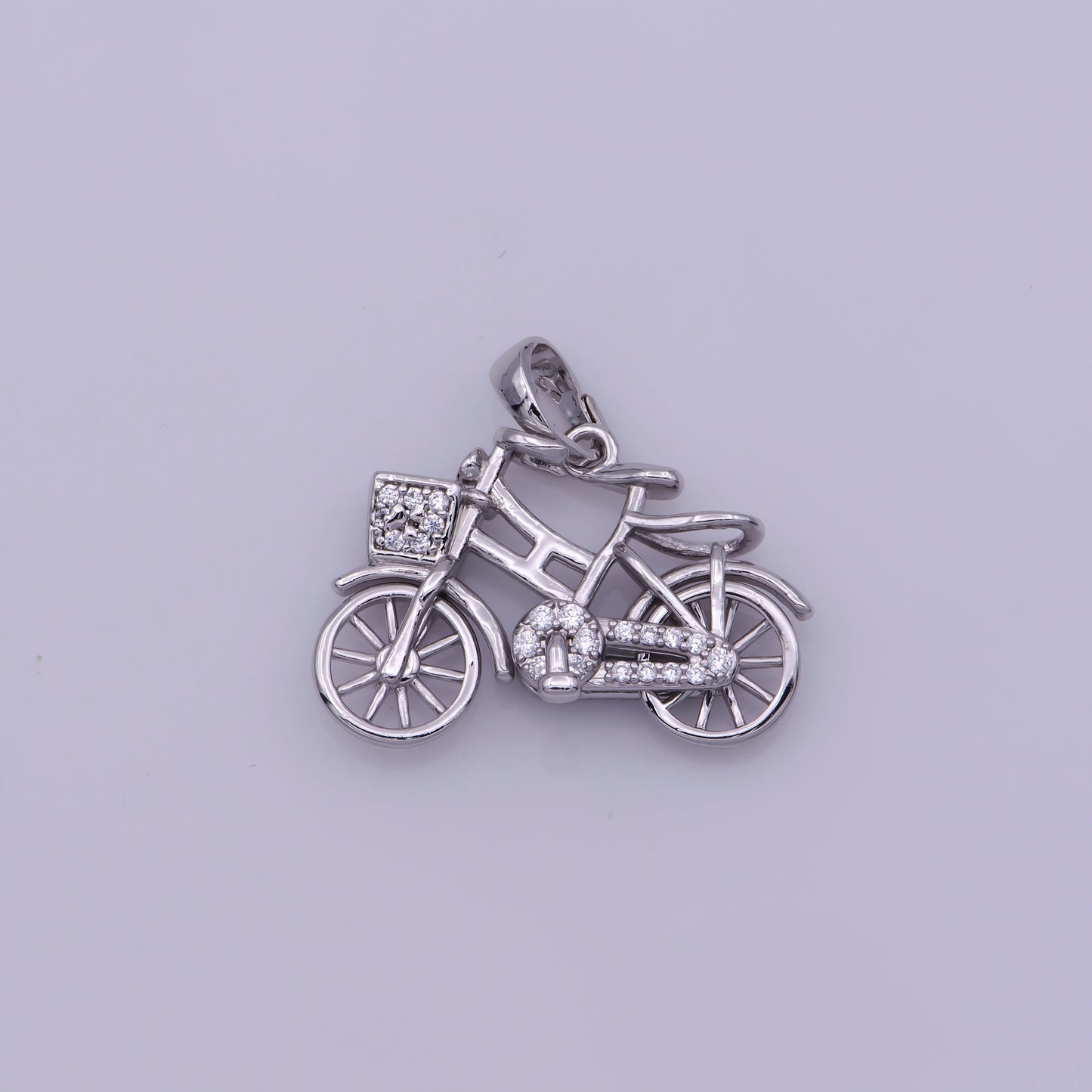White Gold Filled, 18K Gold Filled Bicycle Necklace PENDANT, Micro Pave CZ Outdoor Sport Charm, Necklace Findings For Jewelry Making I-228