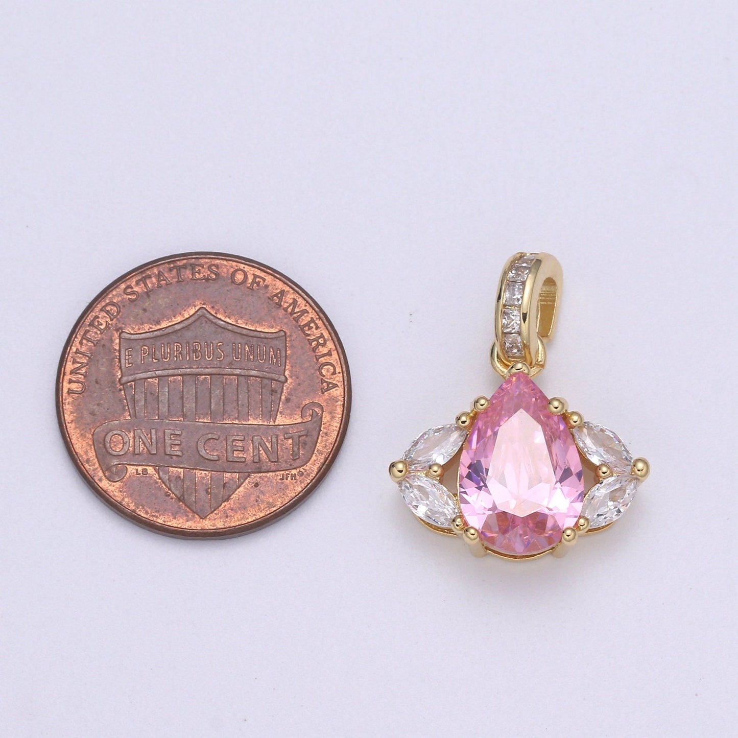 24k Gold Micro Pave CZ Evil Eye Pendant Charm, Pink Tear drop CZ Pendant Charm, Micro Pave Cubic Bail For DIY Jewelry making H-647