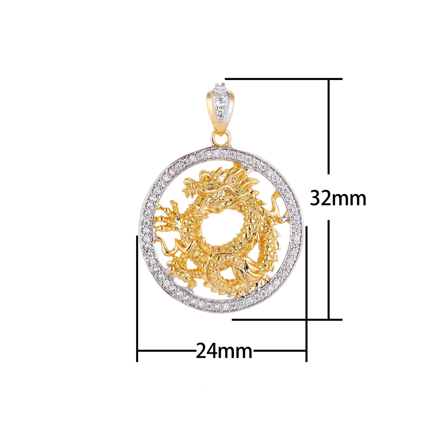 Dainty Gold Filled Dragon Circle Pendants H-638