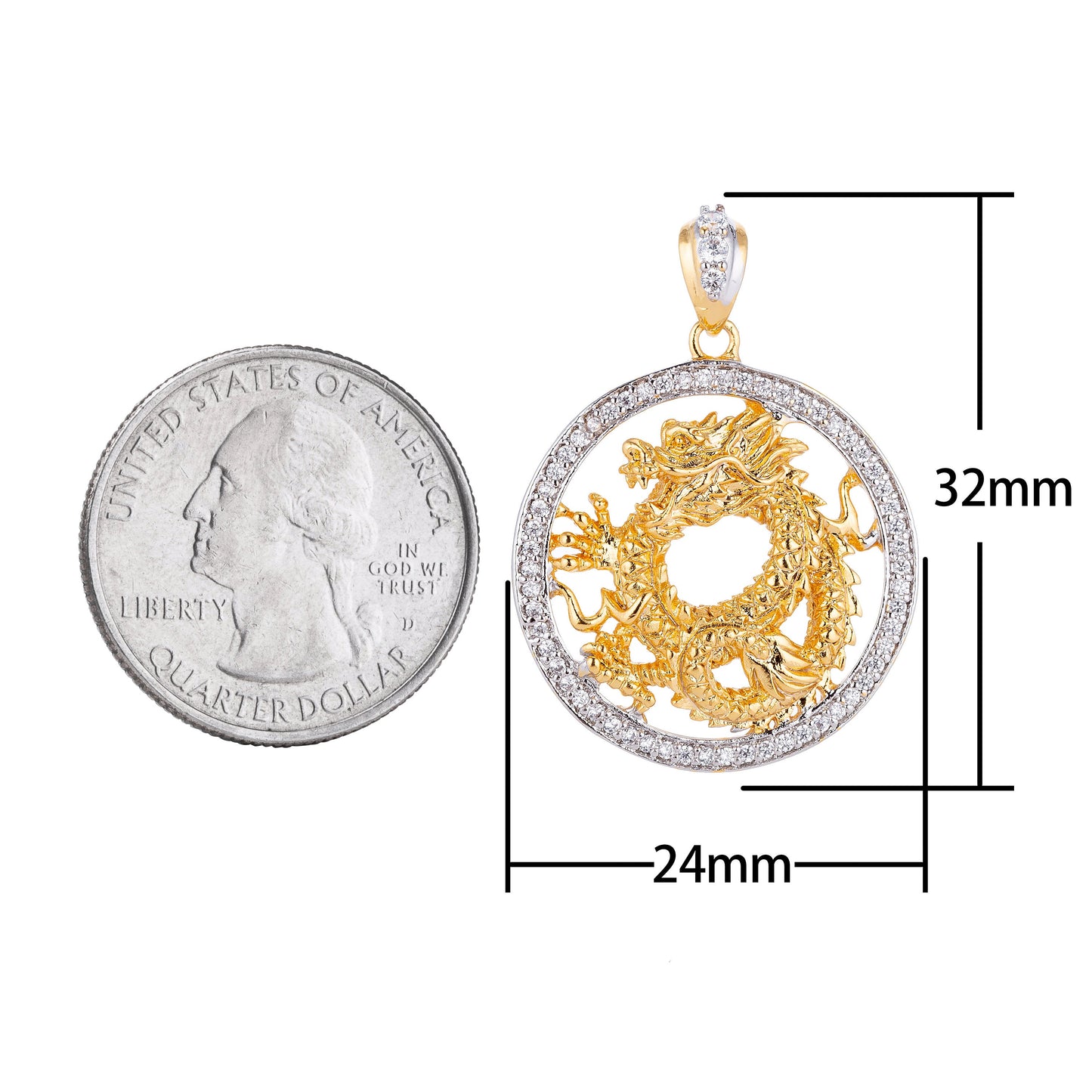 Dainty Gold Filled Dragon Circle Pendants H-638