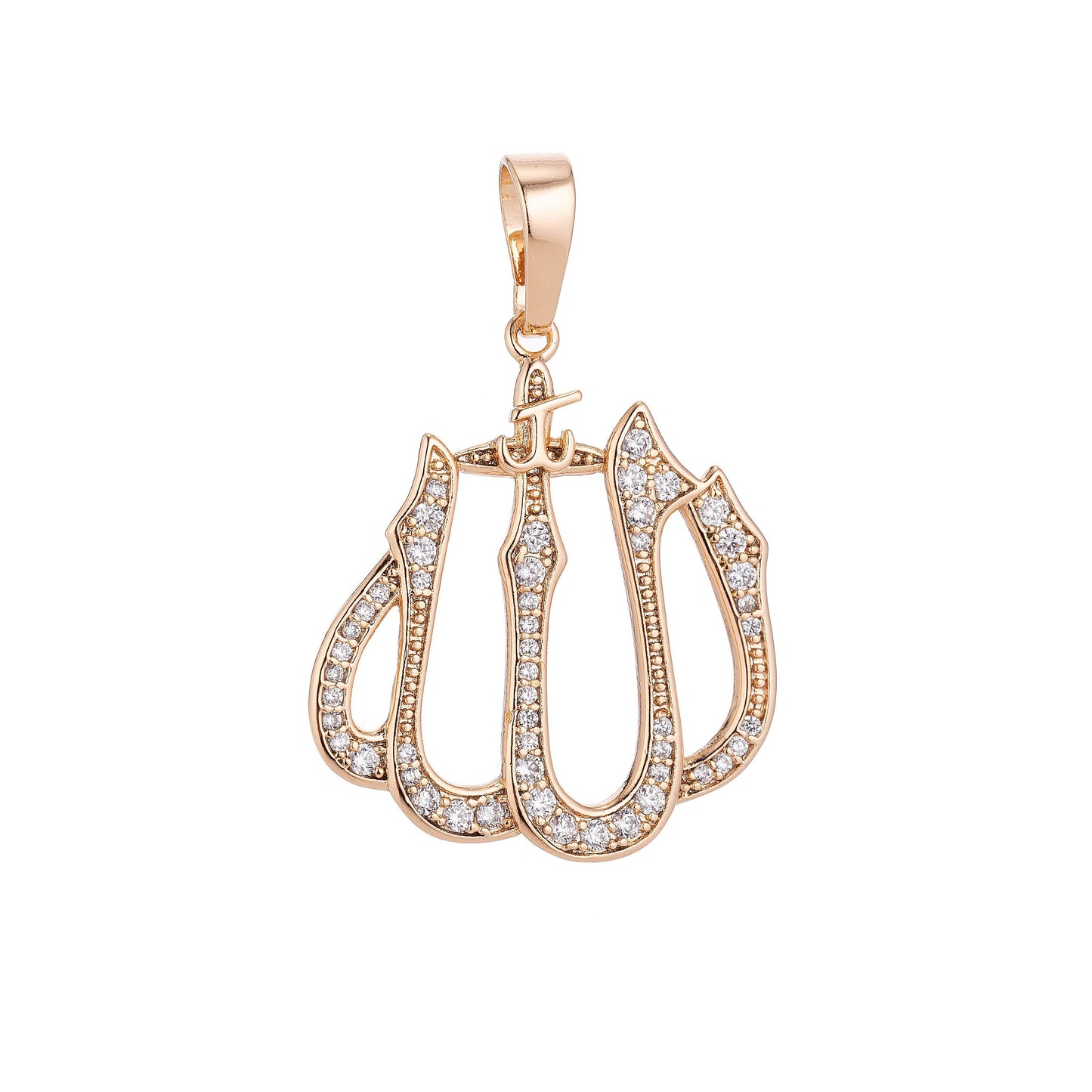 18k Gold Filled Dainty Islamic Word, Allah, Moslem God Cubic Zirconia Necklace Pendant Bead Bails Findings for Jewelry Making H-578