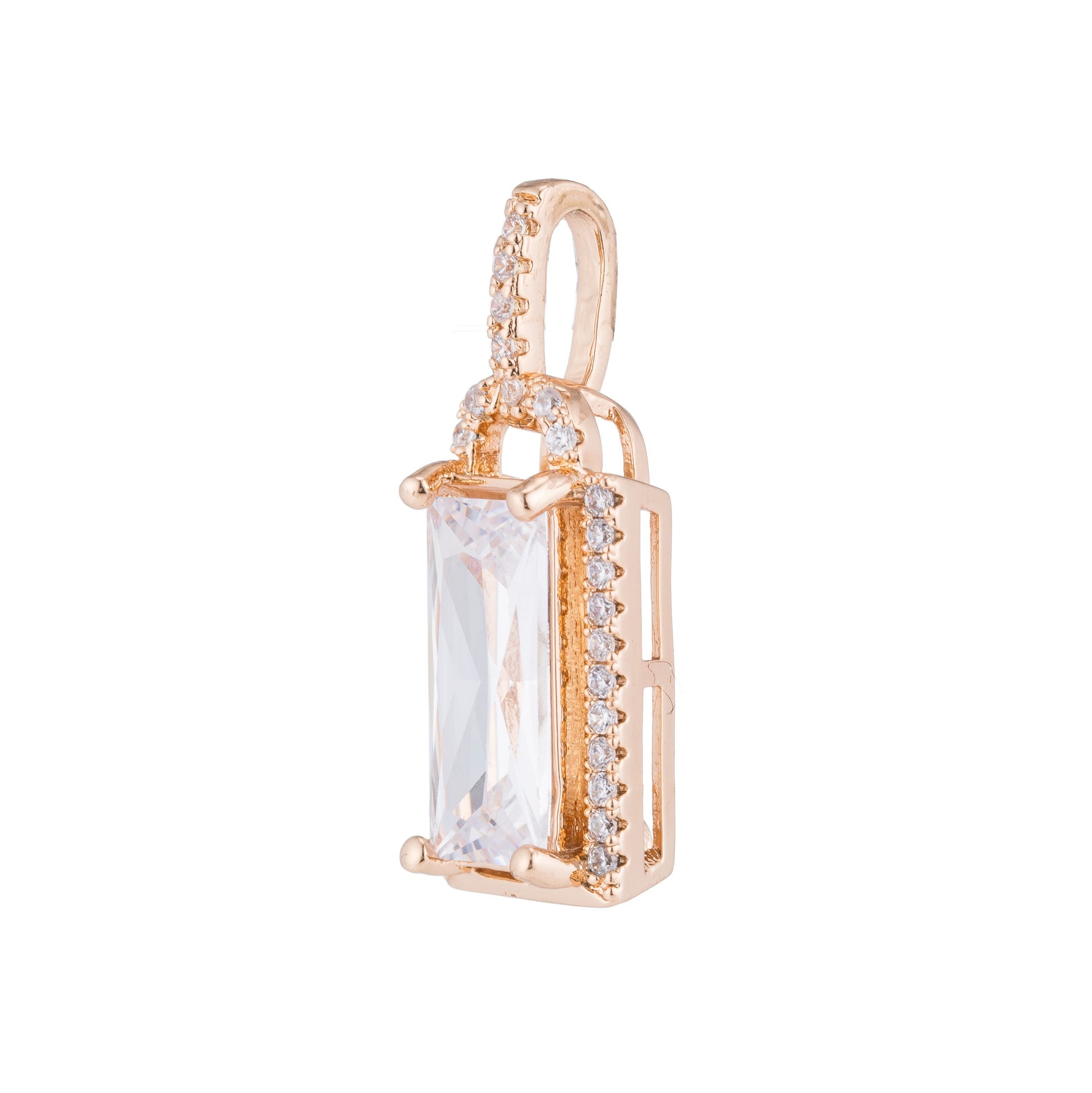Gold Rectangle Geometric Diamond, Shiny, Dangle, Gift, Cubic Zirconia Necklace Pendant Charm Bead Bails Findings for Jewelry Making H-437