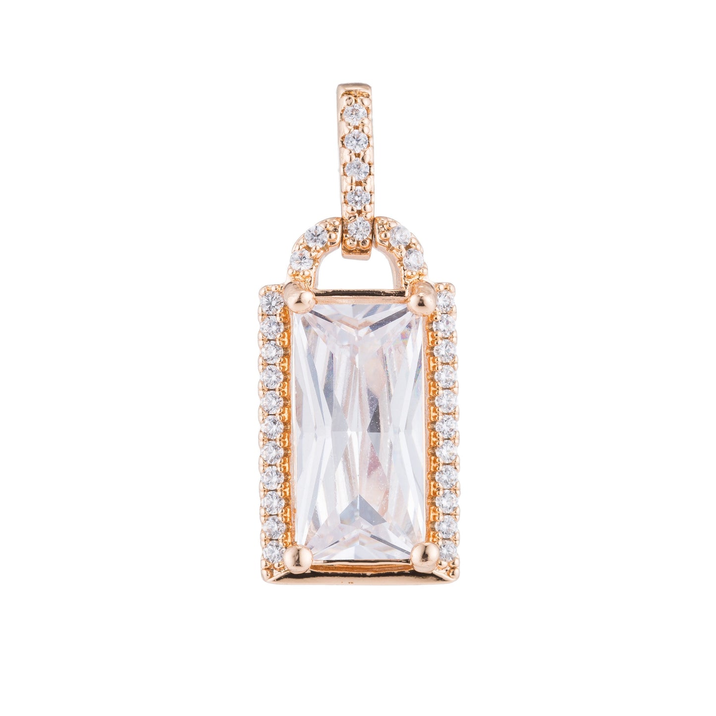 Gold Rectangle Geometric Diamond, Shiny, Dangle, Gift, Cubic Zirconia Necklace Pendant Charm Bead Bails Findings for Jewelry Making H-437