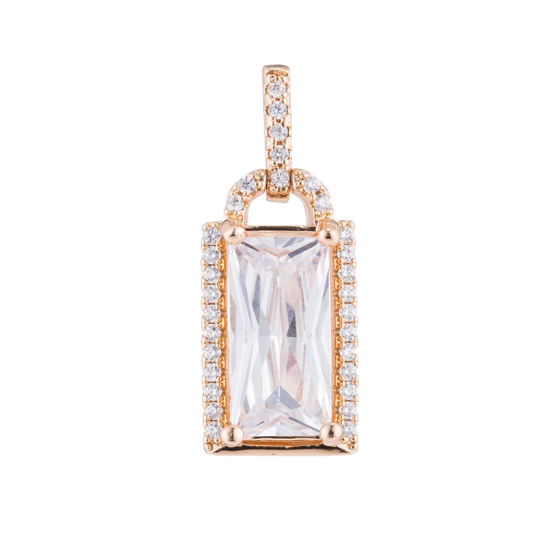 Gold Rectangle Geometric Diamond, Shiny, Dangle, Gift, Cubic Zirconia Necklace Pendant Charm Bead Bails Findings for Jewelry Making H-437