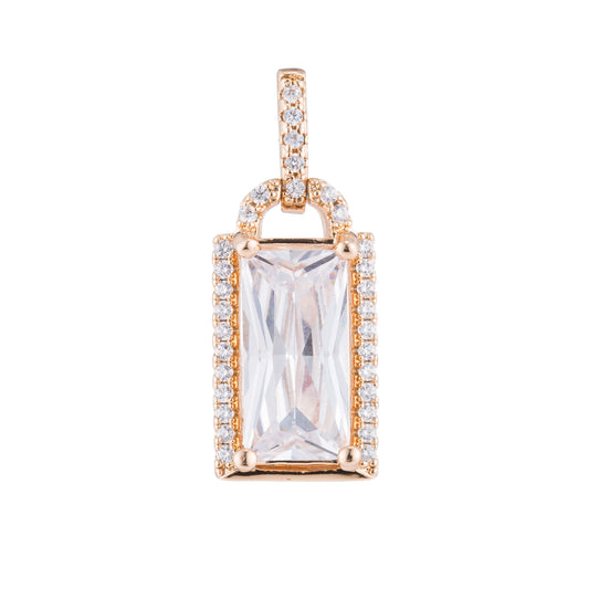 Gold Rectangle Geometric Diamond, Shiny, Dangle, Gift, Cubic Zirconia Necklace Pendant Charm Bead Bails Findings for Jewelry Making H-437