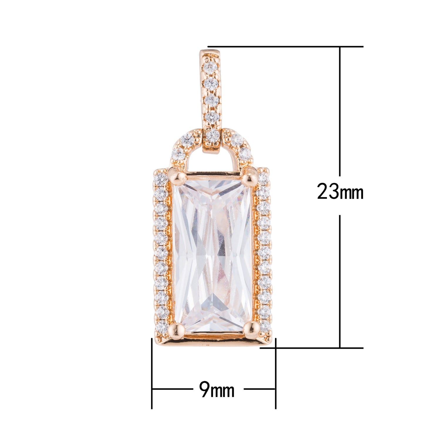 Gold Rectangle Geometric Diamond, Shiny, Dangle, Gift, Cubic Zirconia Necklace Pendant Charm Bead Bails Findings for Jewelry Making H-437