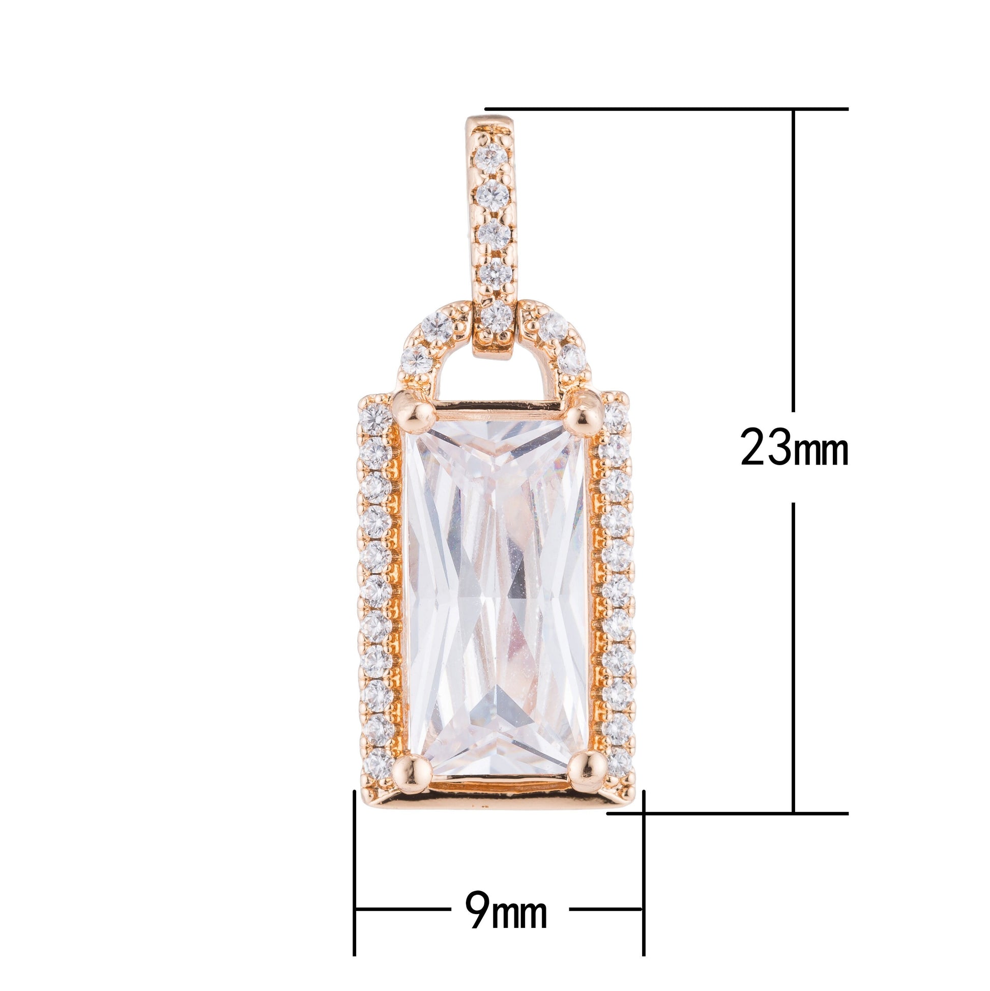 Gold Rectangle Geometric Diamond, Shiny, Dangle, Gift, Cubic Zirconia Necklace Pendant Charm Bead Bails Findings for Jewelry Making H-437