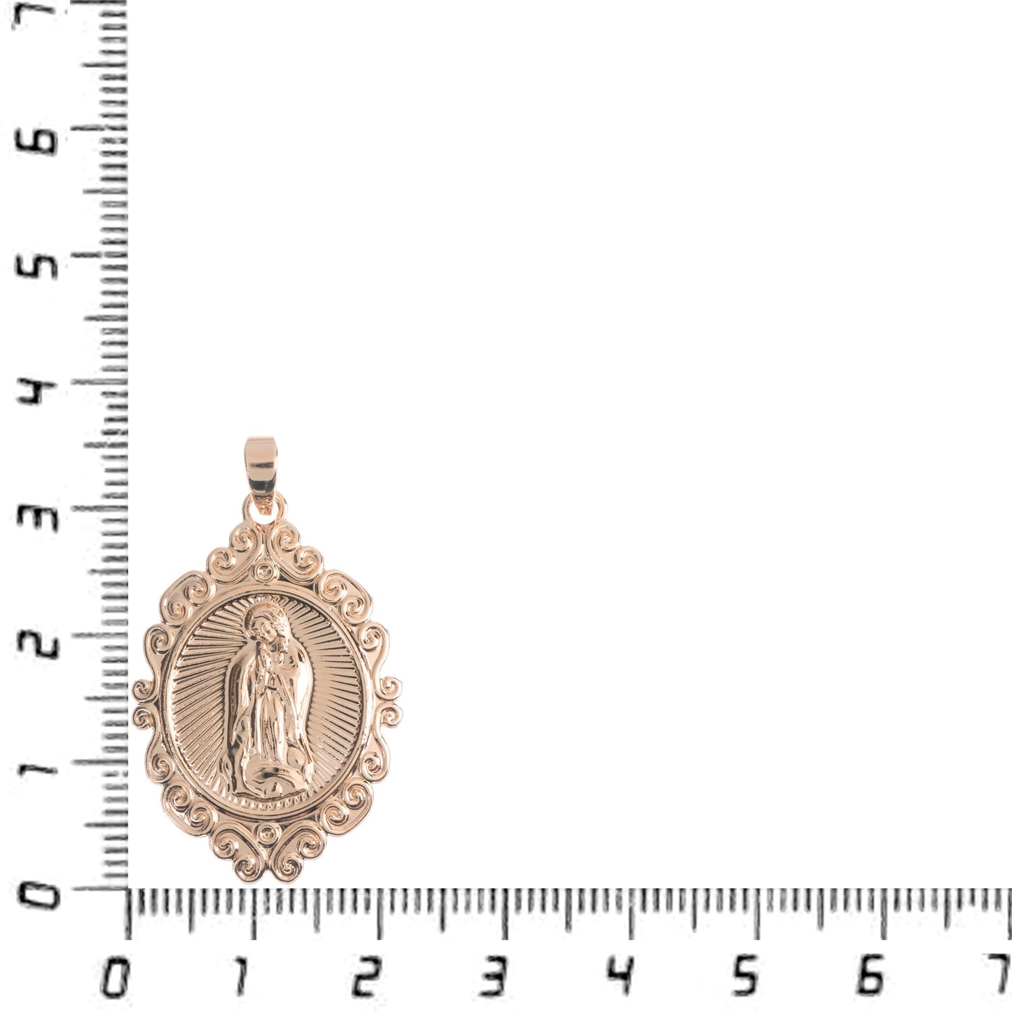 18k Gold Filled Mother Virgin Mary Miraculous Lady Pendant Rosary Necklace Charm with Bail Decorative Edge Oval Coin H-278