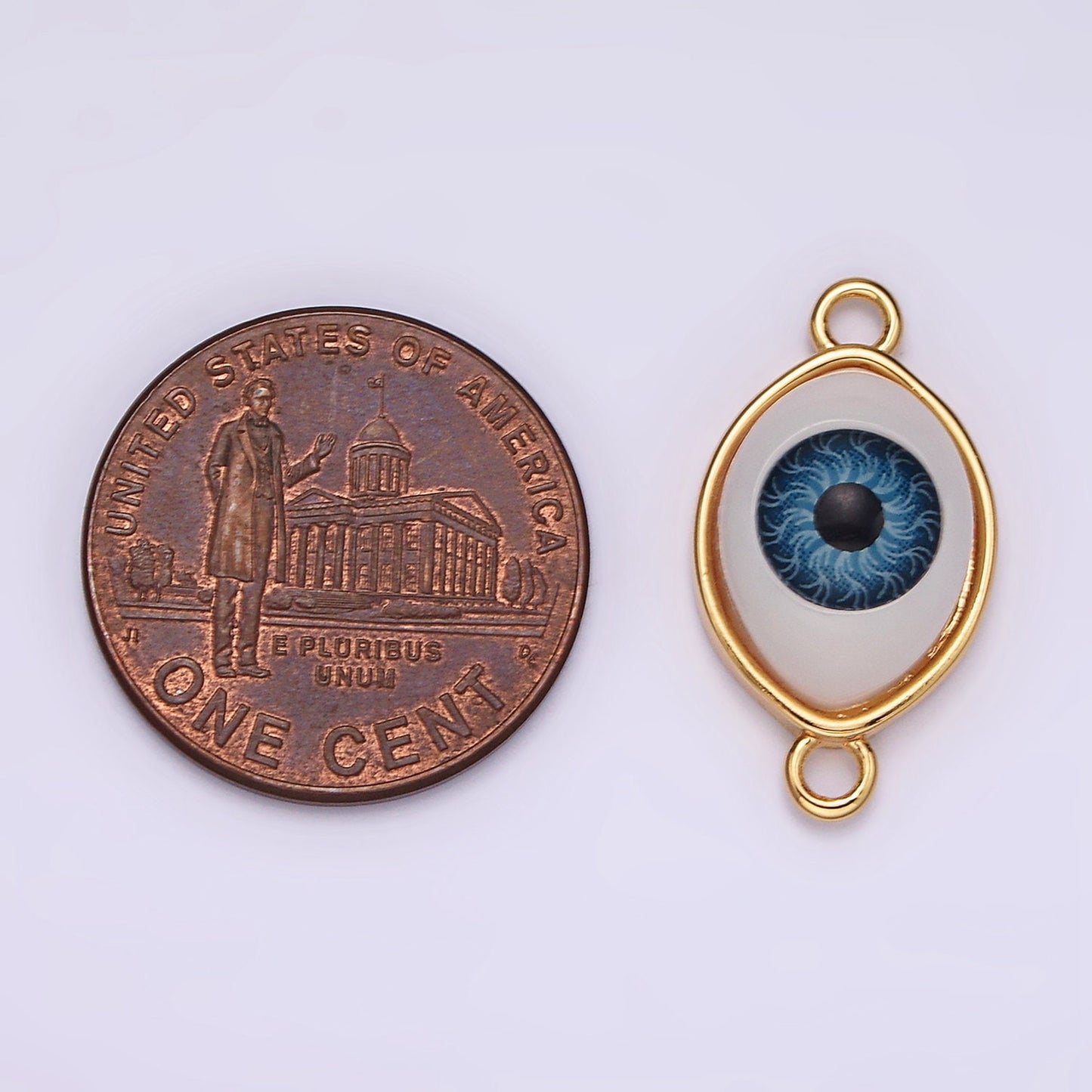 14K Gold Filled 10mm Blue Evil Eye Bezel Connector | G-253