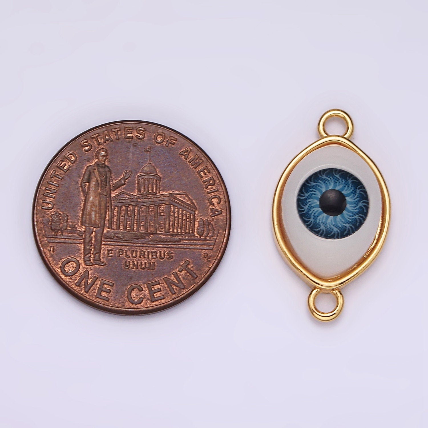 14K Gold Filled 10mm Blue Evil Eye Bezel Connector | G-253